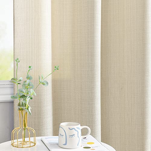 Jinchan Curtains For Living Room Linen Textured Curtains 63 Inches Long 2 Panel Beige Farmhouse Curtains Casual Weave Back Tab Drapes Light Filtering Window Curtain Set Beige #TOP3