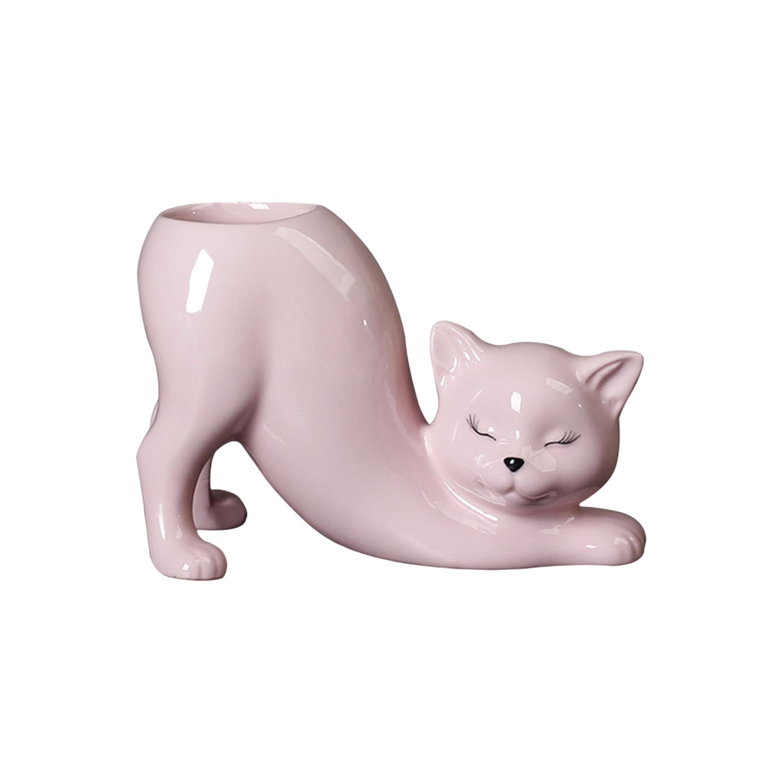 Hsioluted Ceramic Fleshy Plant Container Kitten Shape Cartoon Ceramic Plant Cactuses Flower Planter Home Desk Gardening Accessories Breathable Flower Container