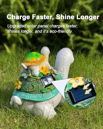 Solar Garden Lights Outdoor Statues – 2 Turtle Figurines with 7 LED Lights, Cute Lawn Ornaments for Yard, Patio, Porch, Balcony – Waterproof Solar Turtle Garden Decor for Outside