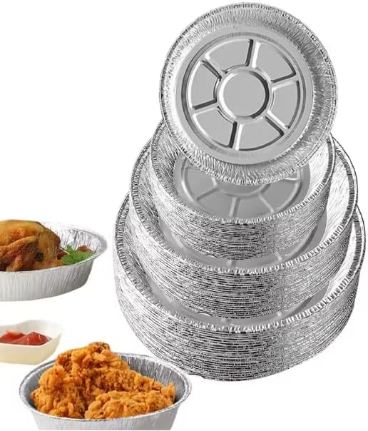 9 Inch Disposable Aluminum Round Pans, 125 Count, Heavy Duty Foil Baking & Takeout Containers, Oven Safe, For Catering, Restaurant & Food Service