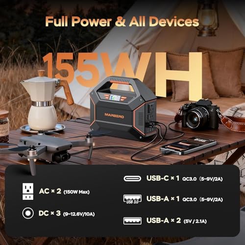 Image of MARBERO 155Wh Solar Generator with Solar Panel Included 30W Portable Power Station 100W 150W Surge Multi-Output Solar Powered Generator Ultra Lightweight for Camping Emergency Blackout