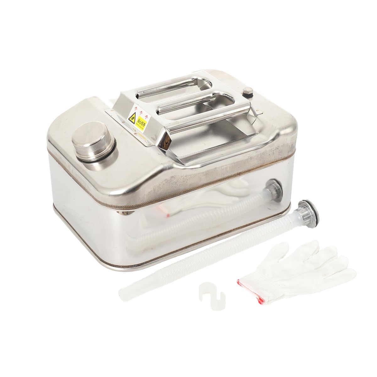 Benzinkanister 10L Kraftstoff Kanister Reservekanister Edelstahl 2,64 Gallone Kraftstofftank für Benzin Diesel und Andere Gefahrgüter, mit 35cm Ölrohrlänge Handschuhe