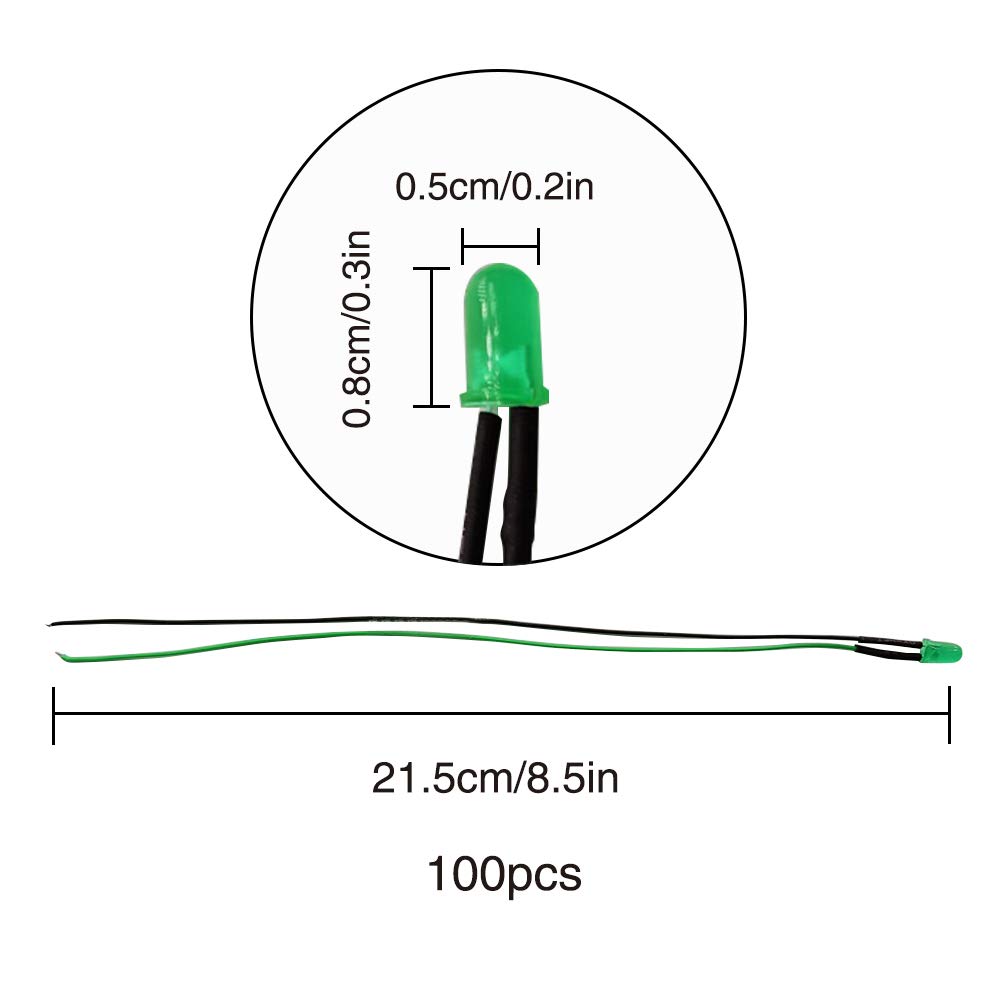 100 Pezzi 5mm LED Diodo ad Emissione Luminosa, Precablata 12V 20cm, LED Colorate Diffuse per Illuminazione (Verde)