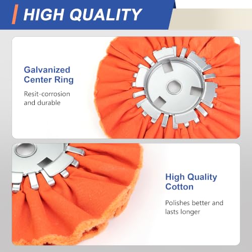 Image of 8 inch Orange Airway Buffing Wheel and 4 Inch Airway Flange Kit,5 /8'' Arbor Hole,12 Plys /Medium Polishing for Angle Grinder - 5 PCS
