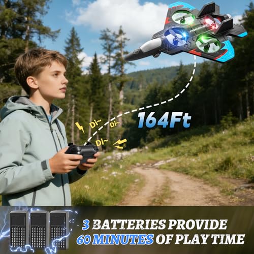 Image of Foam Remote Control Airplanes with 3 Batteries, RC Planes for Kids Adults 8-16, RC Airplane Fighter Jet with Light, 360 Flip Fighter Jet Toys, Stunt Roll, Airplane Toy Gifts for Kids Boys