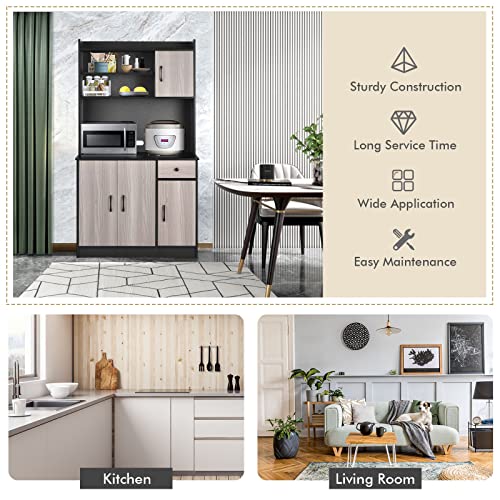 Costway Freestanding Buffet With Hutch, Kitchen Pantry Storage Cabinet With 5-Position Adjustable Shelves, Kitchen Buffet Cabinet With Open Shelves, Doors And Drawer For Home (Black) #TOP5