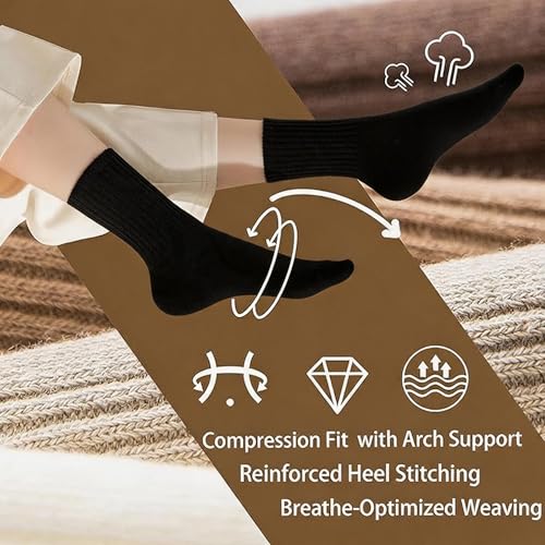 Image of 5 /6 pairs crew socks for womens, organic cotton socks women,Casual thin Socks and Breathable Crew Socks 5-9