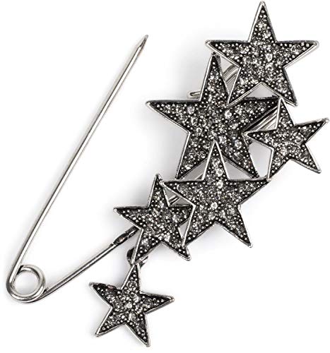 styleBREAKER Broche décorative pour Femme avec étoiles Brillantes pour Poncho, Foulard ou châle, épingle à nourrice 05050072, Couleur:Argent/Noir