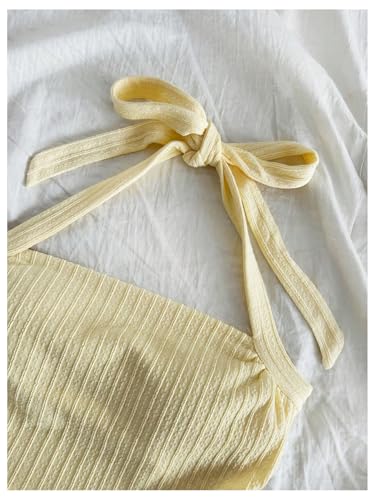 Milumia Girl's Textured Tie Backless Halter Top Ruched Sleeveless Fitted Tank Tops3