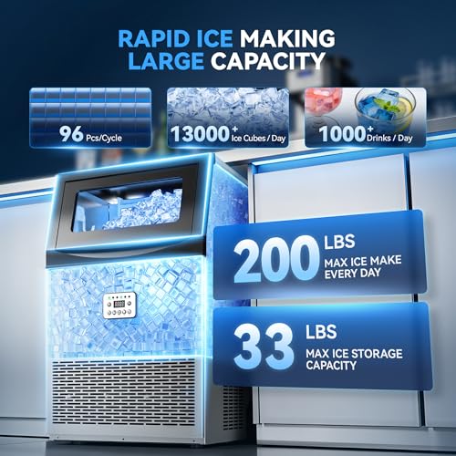 Image of Tehanld Commercial Ice Maker, 200LBS /24H Ice Maker for Home, Rest, Bar