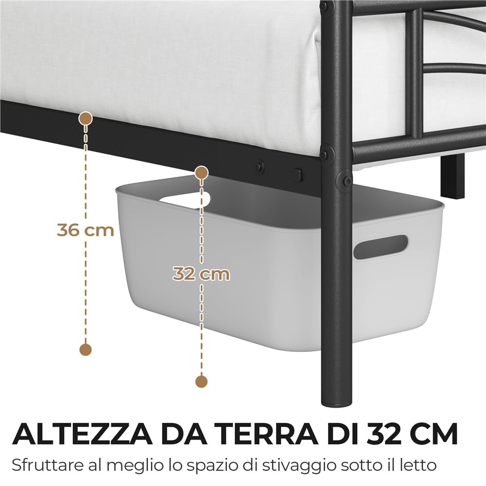 Yaheetech Set di 2 Struttura Letto Singolo in Ferro con Spazio Aggiuntivo Testiera a Forma di Nuvole Camera da Letto Ospiti Soggiorno Nero 90 x 200 cm