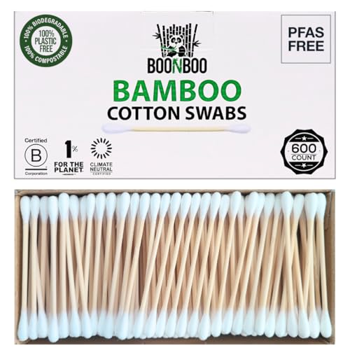 BOONBOO Organic Bamboo Cotton Swabs PFAS-Free 600 Count
