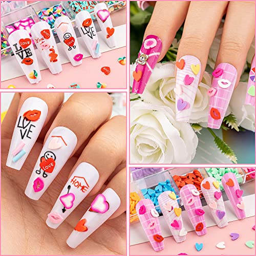 Noverlife 36 Grids Valentine's Day Nail Art Slice, Colorful 3D Love Heart Nail Sequins, Cute Lips Nail Confetti Flake Slices, Nail Polymer Clay Decals For Saint Valentine's Day Romantic Nail Design #TOP2