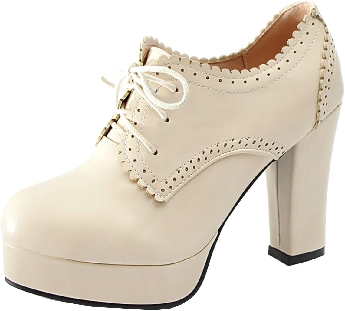 Uniquelly Womens High Platform Ankle Boots Block Heel Booties Round Toe Lace Up Pumps Elegant Dress Shoes