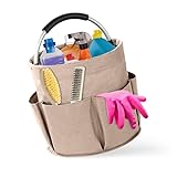 HMCEY Cesta Organizador Productos Limpieza 17 L,Bolsa de Limpieza Plegable,Cleaning Caddy,Cesta Limpiezas Portátil con Asa Y Bolsillos,Cubo Porta Productos de Limpiezas,Bolsa Herramientas Redonda