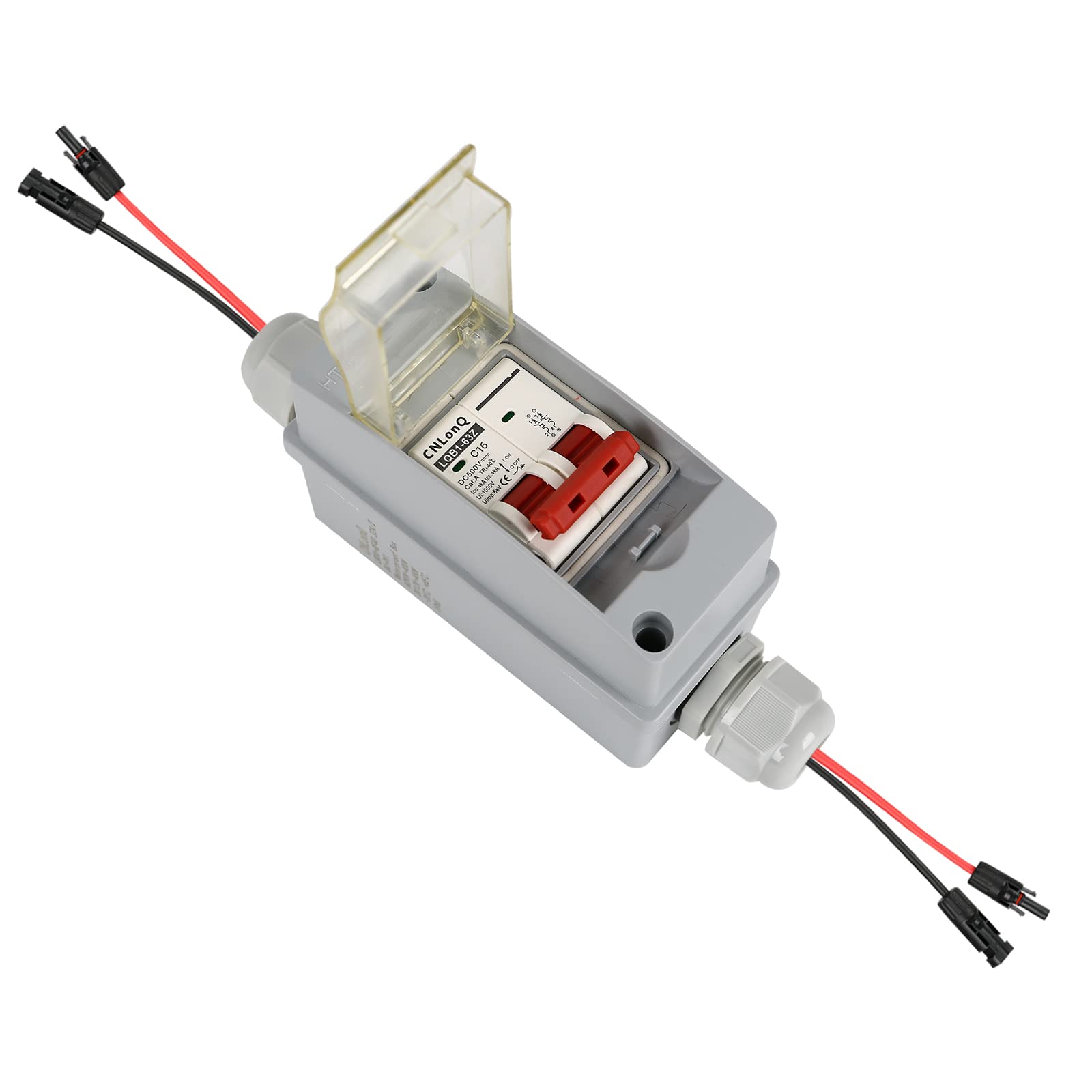 Disjoncteur PV DC - Disjoncteur automatique - 12-500 V - 2 pôles - Avec câble - Fiche solaire IP65 - Étanche - Pour installation solaire (IP65 16 A)