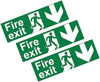 sticky Fire Exit Sign - 30cm x 10cm Ideal Sized Fire Exit Down Arrow Self Adhesive Vinyl Signs [Pack of 3]