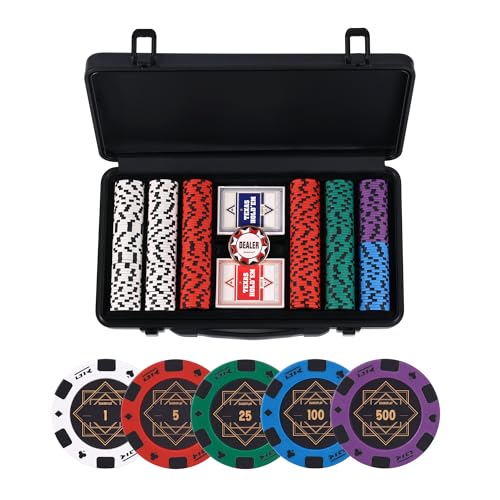 sharkplay 14g Clay Poker Chips Set for Texas Hold'em, 300 PCS Casino Numbered Chips with High-end Carrying Case & Dealer Button