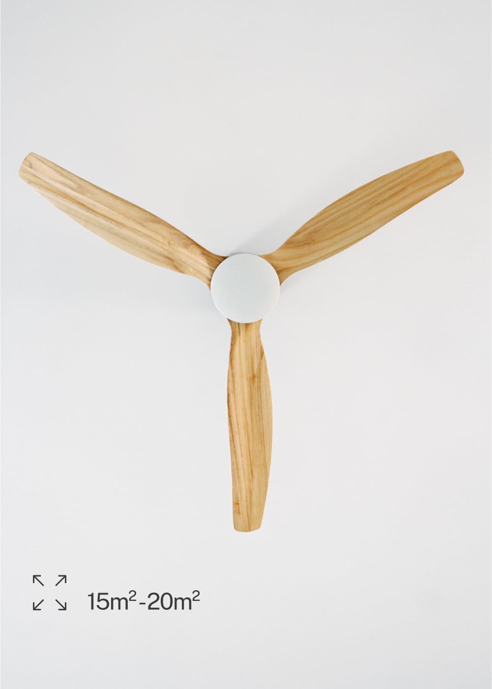 CREATE / WINDCALM LINE/Ventilatore da soffitto bianco con luce Wifi e telecomando, pale Legno chiaro linee verticali / 40W, Timer, Ø132 cm, 6 velocità, 3 temperature di luce, funzione estate-inverno