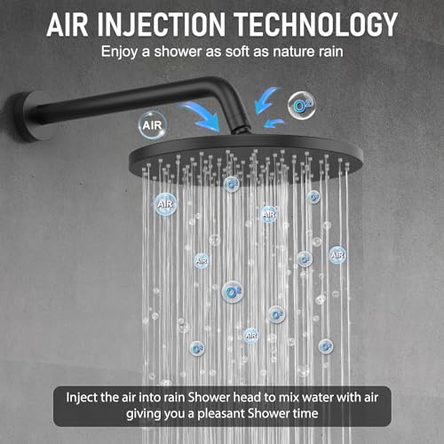 Image of Iriber Thermostatic Shower System Wall Mount with 10 Inch Roud Rainfall Shower Head and Handheld,Shower Faucet Mixer Trim Kit (Valve Included),Matte Black