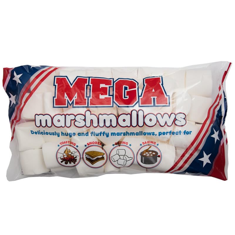 Mega Marshmallow Pack 2 x 500 g sabroso, esponjoso, extra grande libre de grasa. Perfecto para asar, picar aperitivos, etc. Hecho con una deliciosa receta americana (aproximadamente 1 kg)