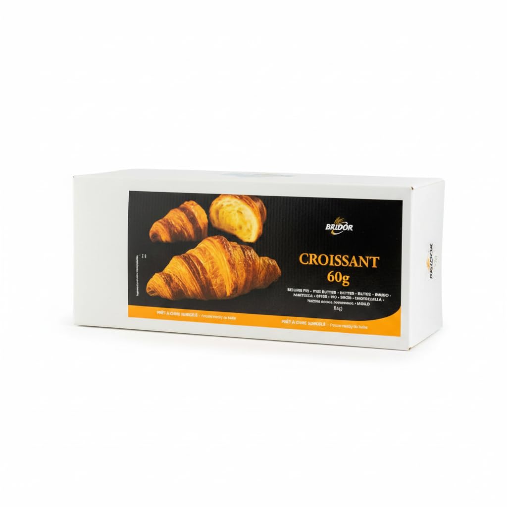 Croissants de Mantequilla Fina Francesa (Beurre Fin) - Pack de 30 Unidades de 60g - Formato Frio Listo para Hornear - Bollería Tradicional Francesa - Bridor - Caja 1,8 kg - NEXU