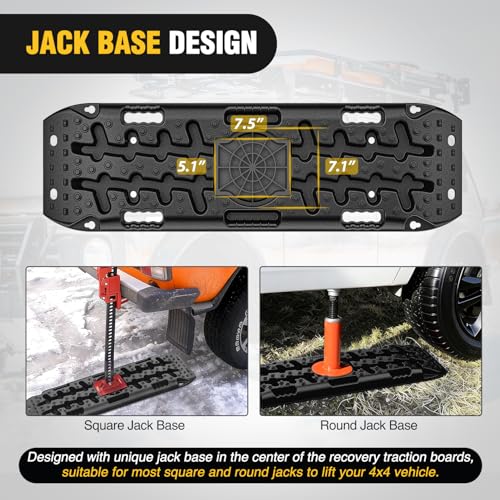 Image of Nilight Off Road Traction Boards with Jack Lift Base Heavy Duty Recovery Boards for Truck Jeep SUV Tire Traction Mats for Mud Sand Dunes Snow Vehicle Recovery Gear with Carry Bag Mounting Kit 2PCS