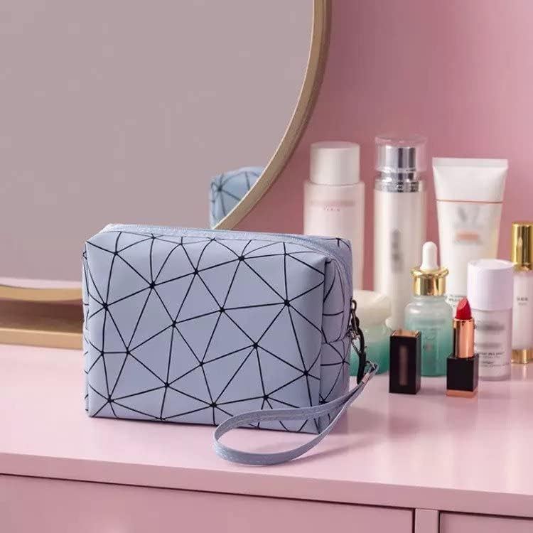 Image of Sunesh Creation Cosmetic Travel Bag, Women's Makeup Bag Leather Cosmetics Bag, Makeup Storage Bags with Handle Makeup Bag - Blue