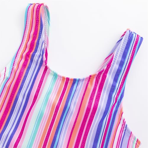 LIZENS Grils' One Piece Swimsuit Cute Rainbow Striped Swimwear Cut Out Waist Scoop Neck Bathing Suit3