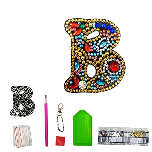 MEDOYOH DIY Letters "B" Diamond Painting Key Chains, Double-Sided Retro DIY Diamond Painting Kits Keychain