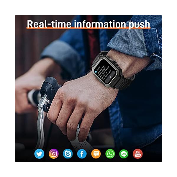 Smart Watches for Men, 1.91'' HD Fitness Activity Tracker Watch with Blood Pressure/Heart Rate Monitor/Blood Oxygen, IX68 Waterproof black Military Outdoors Sport Watch Compatible with iOS and Android - Image 4