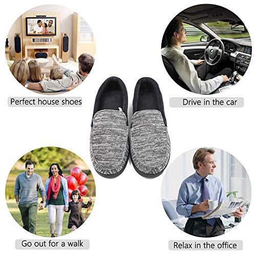 Mwfus Men's Comfy Memory Foam Moc Slippers Breathable Cotton Knit House Shoes Indoor Outdoor(Grey Stripes,Size 11)