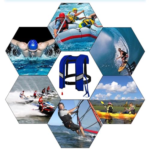 Nhujevkom Zwemvest voor volwassenen, uniseks reddingsvest voor volwassenen, draagbaar reddingsvest van nylon, snorkelvest met automatische opblazende functie voor peddelboard, drijven, kajakken - Afbeelding 5