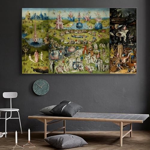 Peinture le jardin des délices terrestres impression sur toile 60x120cm