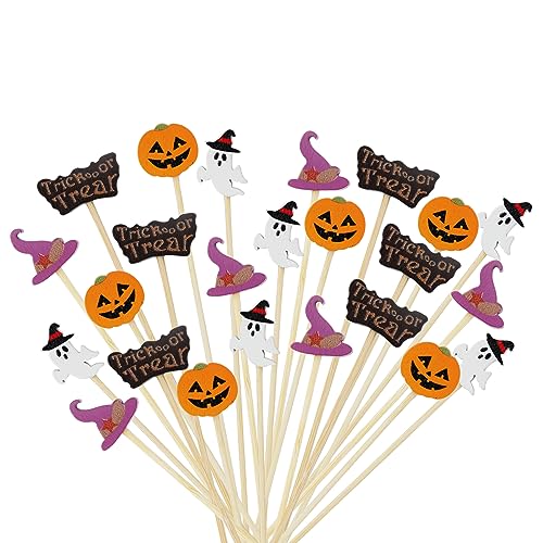 100pcs Halloween Toothpicks, 4.72 Inch Halloween Cocktail Toothpicks for Drinks, Ghost Witch Hat Pumpkin Cocktail Picks for Appetizers Fruit Sticks for Party Birthday Wedding Halloween