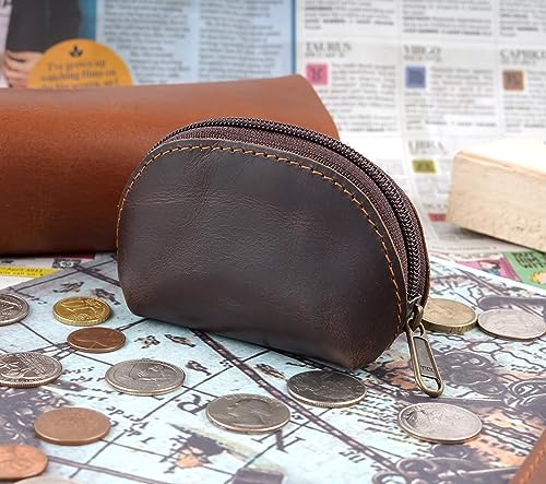 Leather Moon Pocket Coin Case, Mini Squeeze Coin Purse Pouch for Change, Dark Brown Leather Coin Holder Tray, Compact Wallet for Men & Women, Stylish & Durable, Elegant Coin Purse4