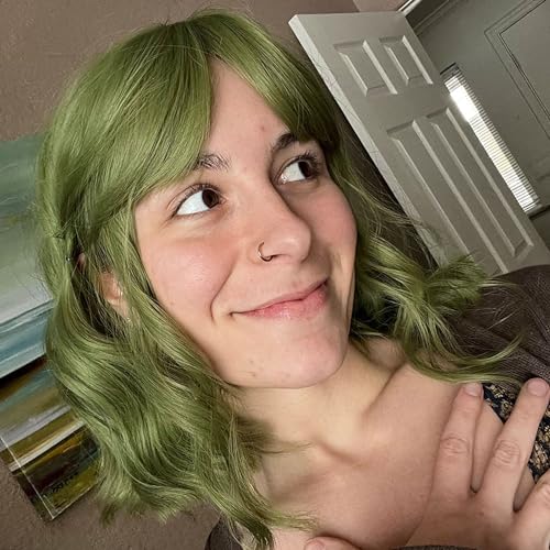 image for VCKOVCKO Natural Wavy Bob Wig With Air Bangs - Matcha Green, Shoulder 