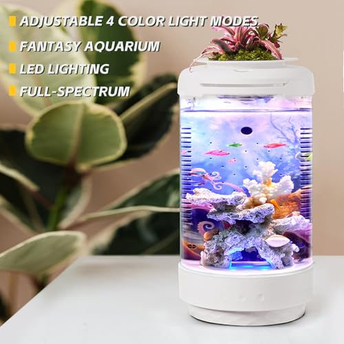Image of Small Fish Tank 1.2 Gallon Aquarium Starter Kit Desktop Mini Fish Bowl Small Betta Fish Tank with Plant Pot (Coral Reef)