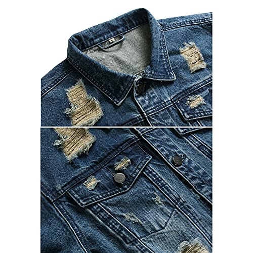 Ranmcc Jean Jacket For Men Slim Fit Ripped Denim Jacket Coat thumb #2