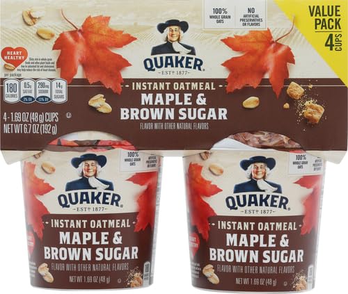 Image of Quaker Instant Oatmeal Express Cup Maple Brown Sugar, 1.69 Ounce (Pack of 4)