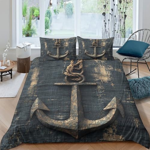 rustic maritime style Funda de Edredón Microfibra Suave 3 Piezas Estampado 3D rustic maritime estilo Funda Edredon con Fundas de Almohada Antibacteriana Lavables for familia Single（140x200cm）
