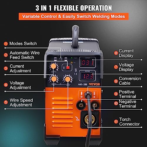 Poste à souder MIG 250 A VEVOR portable multi-processus MMA TIG acier et fer