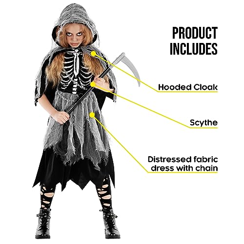 Morph Girl Grim Reaper Costume For Kids - Halloween Reaper Outfit For Girls - Spooky Dress Up Fun, Small, Black - Image 2