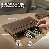 WANDERINGS Vintage Leather Pencil Pouch Case - Large 11"x6.25" / 28×16 cm - Hand Crafted Functional Brown Leather Zipper Pouch - Slim Pencil Case Holder for Men and Women - Image 3