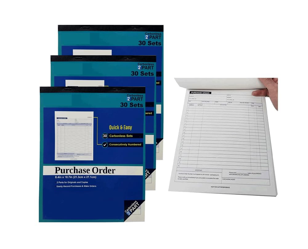 Carnet de bons de commande 21,6 x 27,9 cm, 2 parties sans carbone, blanc et canari, couverture enveloppante reliée, 120 ensembles/4 livres