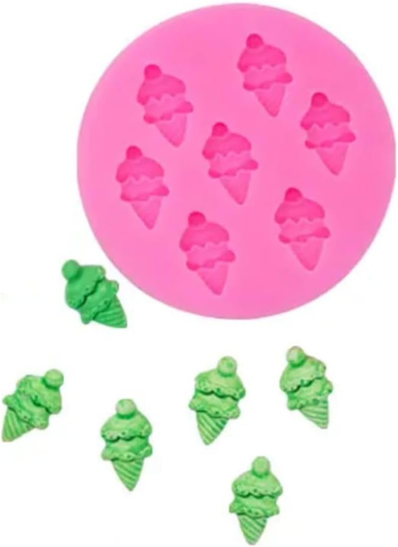 7 Cavity Ice Cream Cone Shape Silicone Molds for Making Chocolate Cake Fondant Sugarcraft Gumpaste Polymer Clay Molds Cake Decoration Pastry Decor Cupcake Topper Mini Pastry Sweets Candy Mold