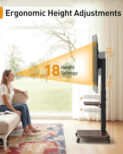 Image of Perlegear Rolling TV Stand for 32 inch-77 inchTVs with LED Lights and Power Outlet