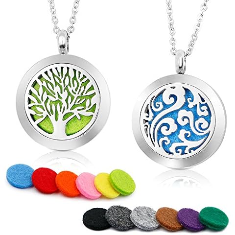 RoyAroma 2PCS Aromatherapy Essential Oil Diffuser Necklace Two Patterns Pendant Locket Jewelry,23.6" Adjustable Chain Stainless Steel Perfume Necklace Gift for Mother's Day Cover