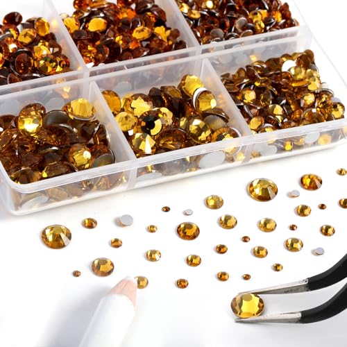 Image of Beadsland Flatback Rhinestones, Topaz, 8300pcs Mixed 10 Sizes | Crystal Rhinestone Round, for Crafts Nails,With Wax Pencil and Tweezers Kit , SS3-SS30