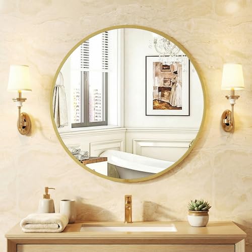 Image of NEWBULIG 24 Inch Round Wall Mirror, Bathroom Mirrors for Over Sink